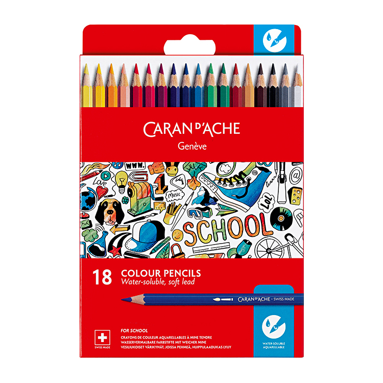 290718-117339 CARAN D'ACHE SCHOOL АКВАРЕЛНИ МОЛИВИ 18 ЦВ. - Изображение 1