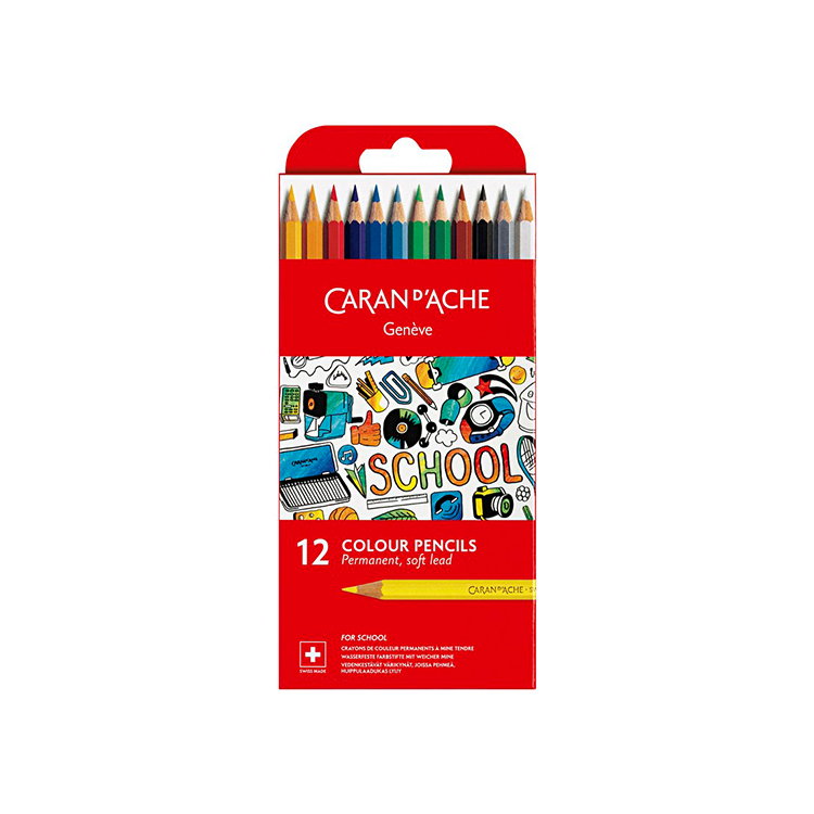 291712 CARAN D'ACHE SCHOOL ЦВЕТНИ МОЛИВИ 12 ЦВ. - Изображение 1