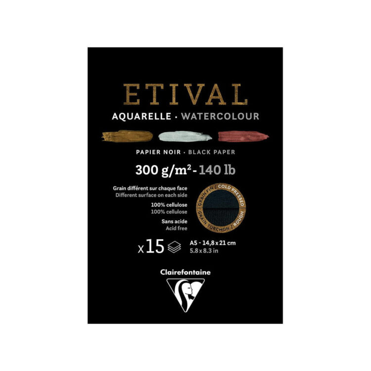 975317 CLAIREFONTAINE СКИЦНИК ETIVAL BLACK A5, 300 ГР. 15 Л - Изображение 1