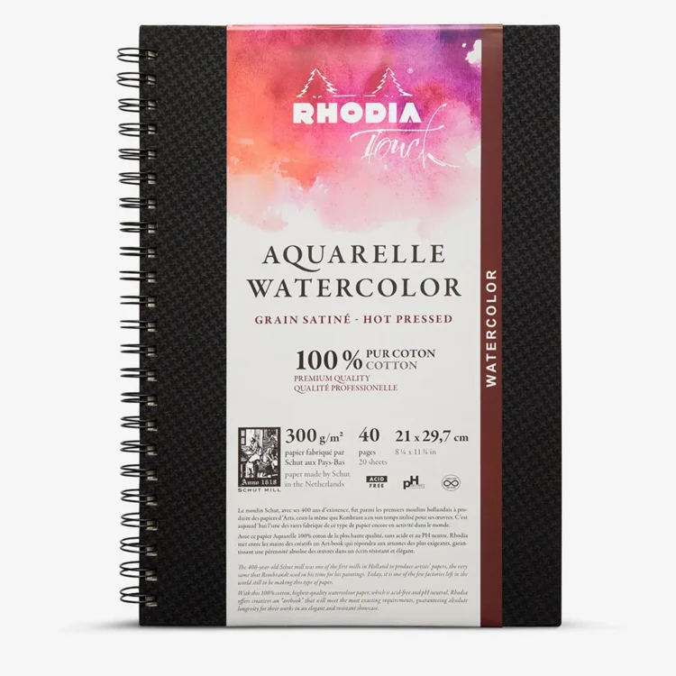 prtwbshppa4 RHODIA TOUCH СКИЦНИК WATERCOLOR GRAIN SATINE 21/29,7300ГР20Л - Изображение 1