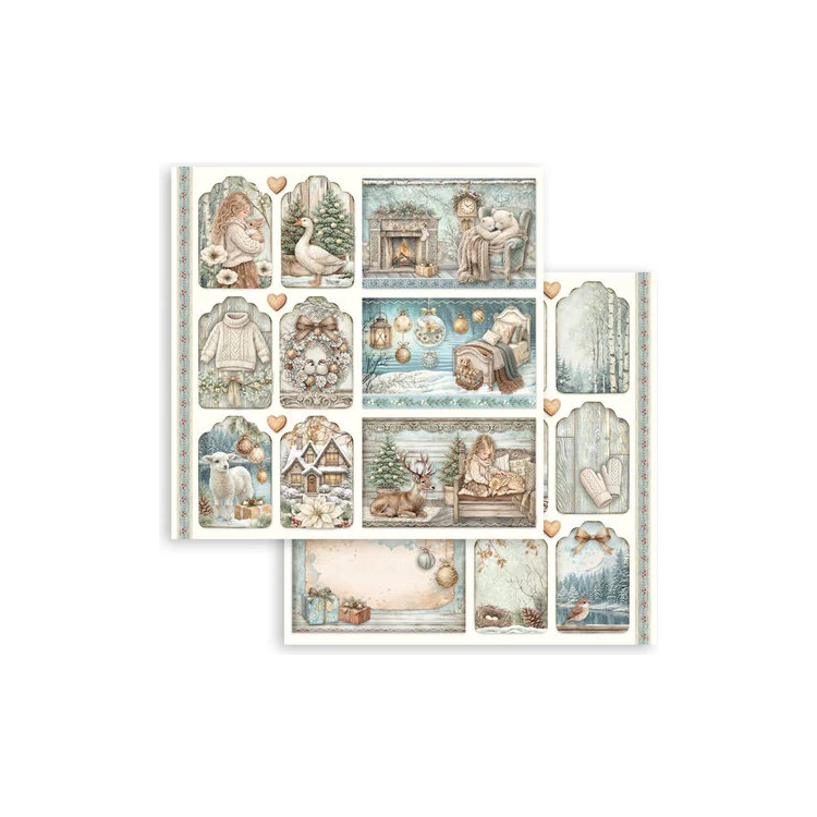 115900-500x500 STAMPERIA WHITE CHRISTMAS ДИЗАЙНЕРСКИ КАРТОН MIXED AND TAGS CARDS 30,5/30,5 СМ - SBB1159 - Изображение 1